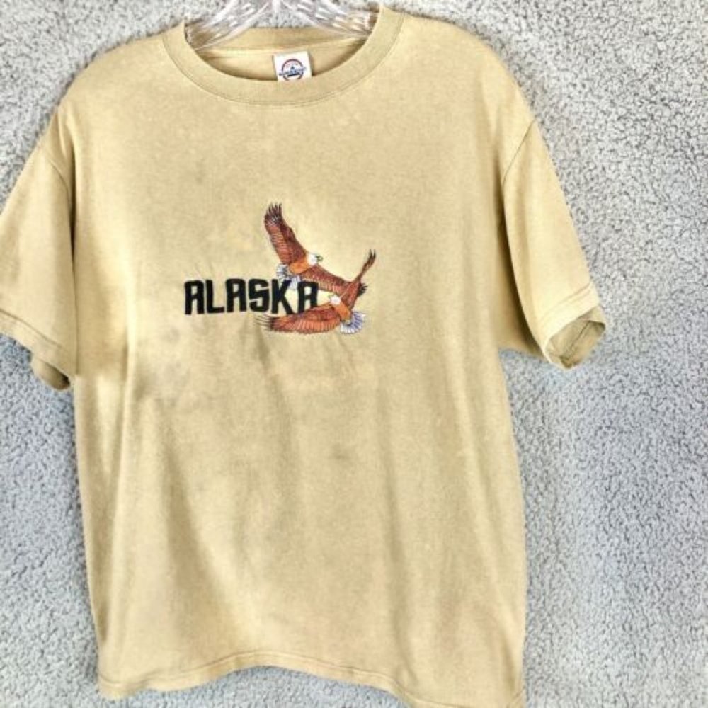 VTG Alaska Flying Bald Eagle Embroidered T Shirt‎ Military Size M Travis Scott